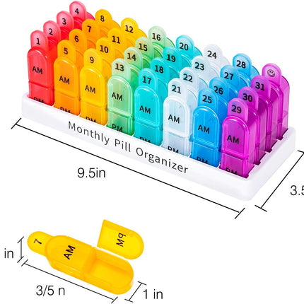 Monthly Pill Organizer 2 Times a Day - 30 Day Pill Box AM PM, BPA Free One Month Medicine Organizer Twice Daily, 31-Day Case to Hold Vitamins, Supplements & Medication