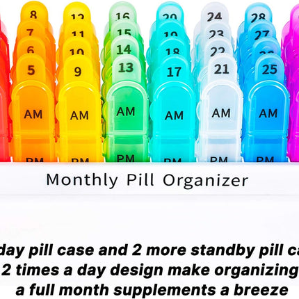Monthly Pill Organizer 2 Times a Day - 30 Day Pill Box AM PM, BPA Free One Month Medicine Organizer Twice Daily, 31-Day Case to Hold Vitamins, Supplements & Medication