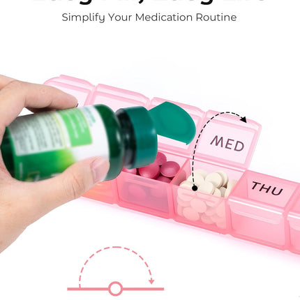 Weekly Pill Organizer, Large 7 Day Pill Box, Travel Pill Case, Daily Pill Dispenser for Vitamins, Medicines, Supplements, and Fish Oil(Pink)
