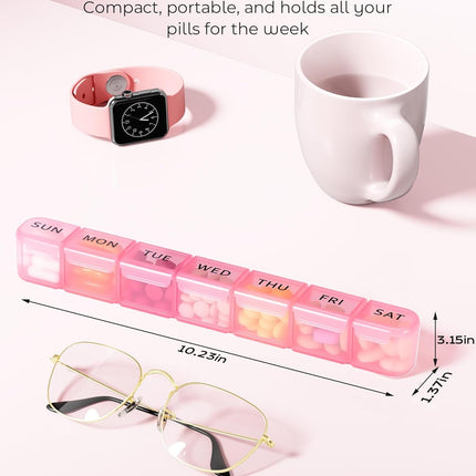 Weekly Pill Organizer, Large 7 Day Pill Box, Travel Pill Case, Daily Pill Dispenser for Vitamins, Medicines, Supplements, and Fish Oil(Pink)