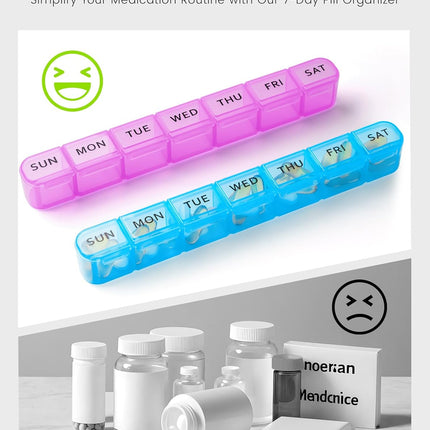 2 Pack Weekly Pill Organizer, Large 7 Day Pill Box, BPA-Free Travel Medicine Case, Easy Open & Secure Close, Portable Pill Holder for Vitamins, Supplements & Medications - Blue&Purple