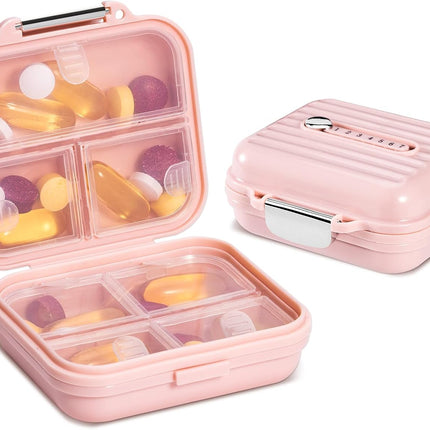 Travel Pill Organizer, 7 Compartments Portable Pill Case, Compact and Portable Pill Box, Small Pill Container for Pocket Purse Medicine Organizer, Daily Pill Box to Hold Vitamins