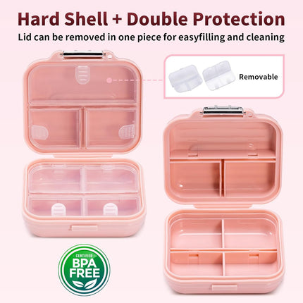 Travel Pill Organizer, 7 Compartments Portable Pill Case, Compact and Portable Pill Box, Small Pill Container for Pocket Purse Medicine Organizer, Daily Pill Box to Hold Vitamins