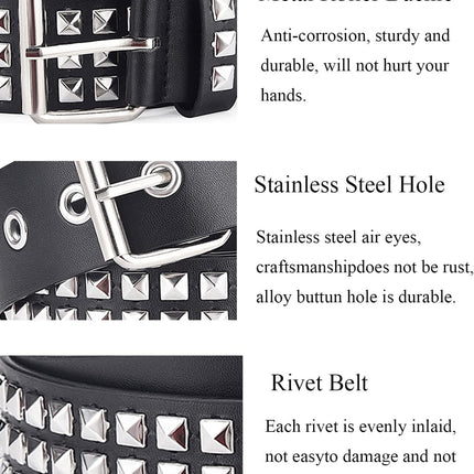 Studded Belts Women Y2K Stud Punk Rock Woman Girls Black Waist Belt for Cosplay Halloween