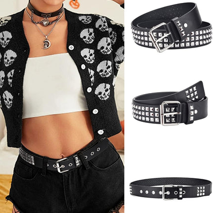 Studded Belts Women Y2K Stud Punk Rock Woman Girls Black Waist Belt for Cosplay Halloween