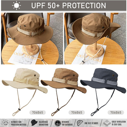 Fishing Hat, Wide Brim Breathable Sun Boonie Hat Safari Hiking Hats Beach Bucket Cap for Men Women