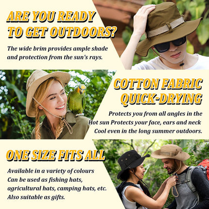 Fishing Hat, Wide Brim Breathable Sun Boonie Hat Safari Hiking Hats Beach Bucket Cap for Men Women