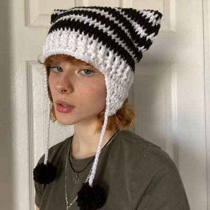 Cat Beanie Beanies Y2k Beanie Knit Hat Grunge Goth y2k Accessories Crochet Hats for Women