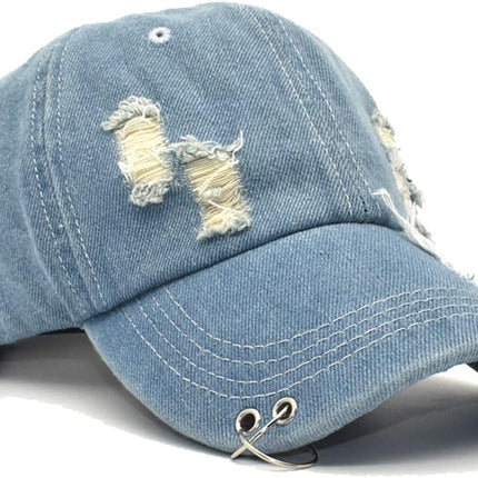 Unisex Ripped Distressed Denim Ring Baseball Cap Hip Hop Vintage Dad Hat Adjustable