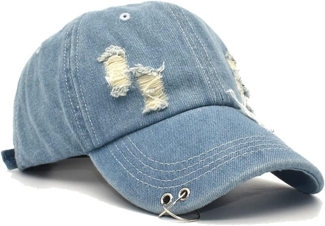 Unisex Ripped Distressed Denim Ring Baseball Cap Hip Hop Vintage Dad Hat Adjustable