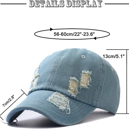 Unisex Ripped Distressed Denim Ring Baseball Cap Hip Hop Vintage Dad Hat Adjustable