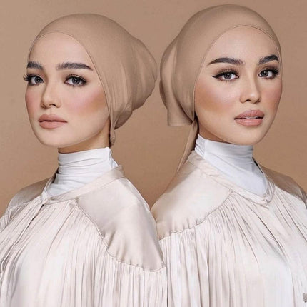 4 Pcs Women Hijab Undercap Muslim Inner Beanies Cap with Tie Back Closure Adjustable Underscarf Hat Chemo Turban Cap