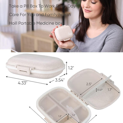 Travel Pill Organizer, 8 Compartments Portable Pill Case, Daily Pill Box to Hold Vitamins, Small Pill Container for Pocket Purse Medicine Organizer（Khaki）
