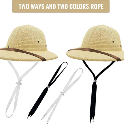 Straw Helmet Pith Bucket Sun Hat Men Vietnam War Army Hat Dad Boater Jungle Safari Explorer Miners Cap (Adjust Chin Cord)