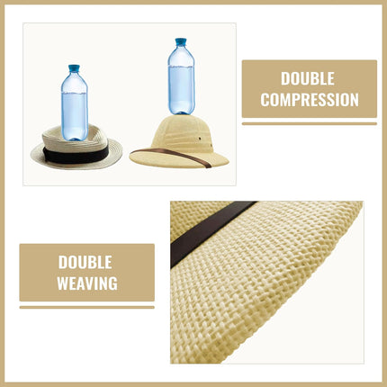 Straw Helmet Pith Bucket Sun Hat Men Vietnam War Army Hat Dad Boater Jungle Safari Explorer Miners Cap (Adjust Chin Cord)