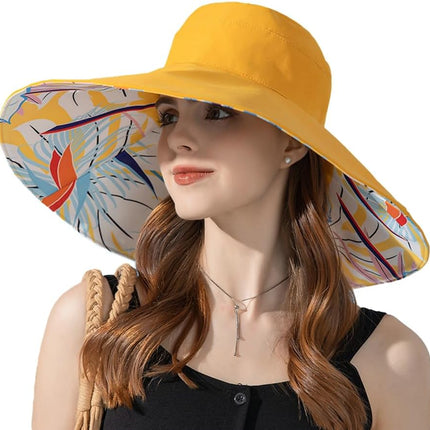 Super Wide Brim Sun Hat for Women Packable Reversible Double-Side-Wear Hats UV Protection Summer Beach Bucket Cap