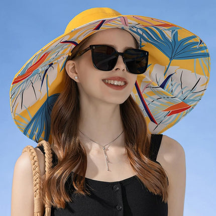 Super Wide Brim Sun Hat for Women Packable Reversible Double-Side-Wear Hats UV Protection Summer Beach Bucket Cap