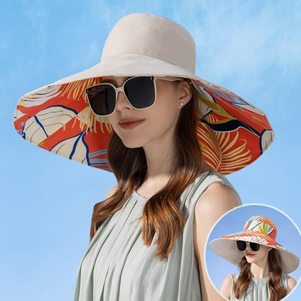 Super Wide Brim Sun Hat for Women Packable Reversible Double-Side-Wear Hats UV Protection Summer Beach Bucket Cap