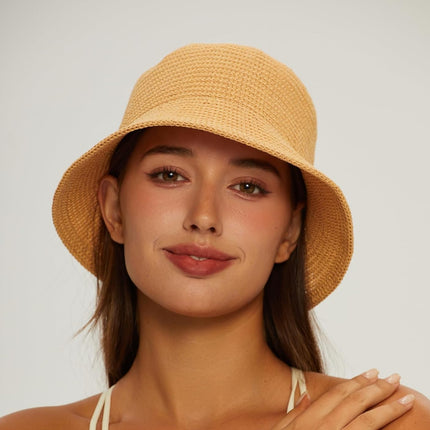 MEINICIY Bucket Hats for Woman, Beach Sun Hat for Women, Bamboo Mesh Woven Bucket Hat Foldable Packable Fishing Hat