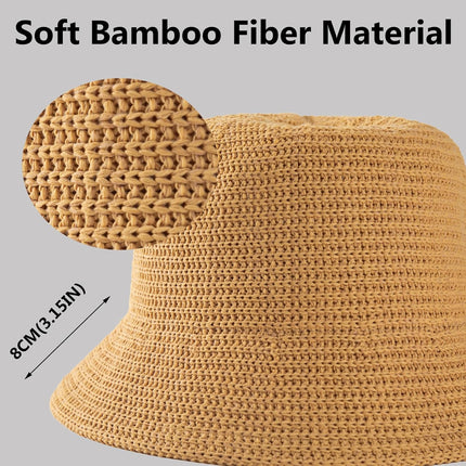 MEINICIY Bucket Hats for Woman, Beach Sun Hat for Women, Bamboo Mesh Woven Bucket Hat Foldable Packable Fishing Hat