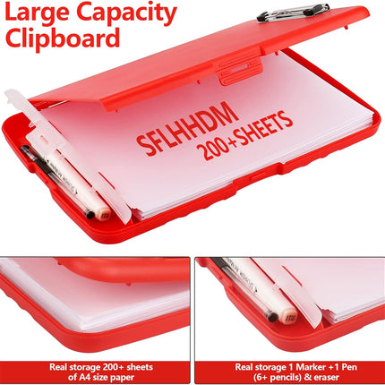 Clipboard with Storage for Office Supplies Clip Boards 8.5x11 with Storage for Nurse,Side Open Nurse Clipboards Foldable Storage Clipboard,Plastic Clipboards with Low Profile Clip Clip Board-Red