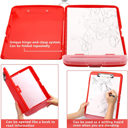 Clipboard with Storage for Office Supplies Clip Boards 8.5x11 with Storage for Nurse,Side Open Nurse Clipboards Foldable Storage Clipboard,Plastic Clipboards with Low Profile Clip Clip Board-Red