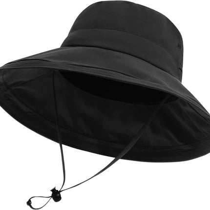 Sun Hats for Women, Wide Brim Waterproof Bucket Hat, Summer Beach Packable Ponytail Hat,UPF 50+ UV Protection