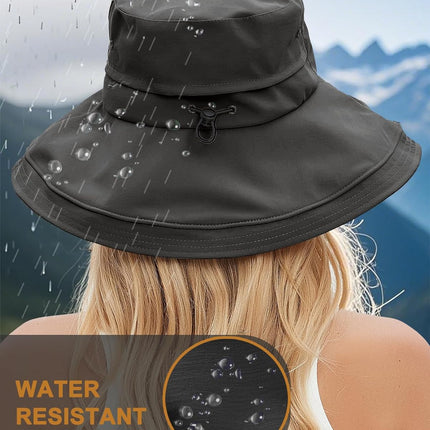 Sun Hats for Women, Wide Brim Waterproof Bucket Hat, Summer Beach Packable Ponytail Hat,UPF 50+ UV Protection