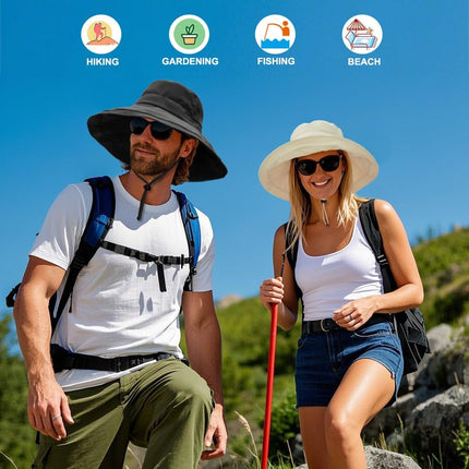Sun Hats for Women, Wide Brim Waterproof Bucket Hat, Summer Beach Packable Ponytail Hat,UPF 50+ UV Protection