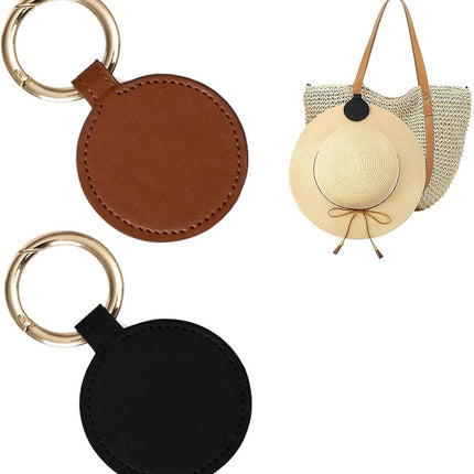 2-Pack Magnetic Hat Clips for Travel | PU Hat Clip Holders for Sun Hats & Wide-Brim Hats | Hands-Free Bag Accessory | No Marking (Black & Brown)