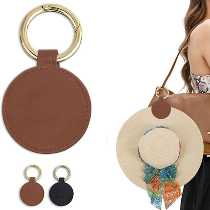 2-Pack Magnetic Hat Clips for Travel | PU Hat Clip Holders for Sun Hats & Wide-Brim Hats | Hands-Free Bag Accessory | No Marking (Black & Brown)