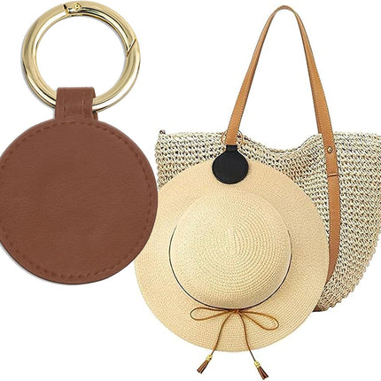 2-Pack Magnetic Hat Clips for Travel | PU Hat Clip Holders for Sun Hats & Wide-Brim Hats | Hands-Free Bag Accessory | No Marking (Black & Brown)