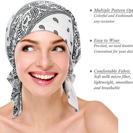 4 Pieces Women Chemo Hat Turban Beanie, Pre-Tied Headwraps Headwear Bandana for Hair Loss