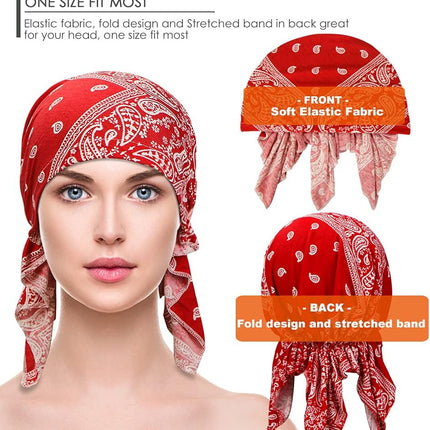 4 Pieces Women Chemo Hat Turban Beanie, Pre-Tied Headwraps Headwear Bandana for Hair Loss