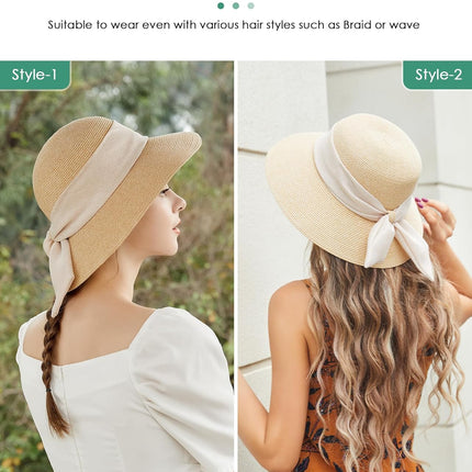 Sun Hat Womens Wide Brim Foldable Straw Hats Beach Sun Hats for Women Floppy Summer Hats UPF 50+