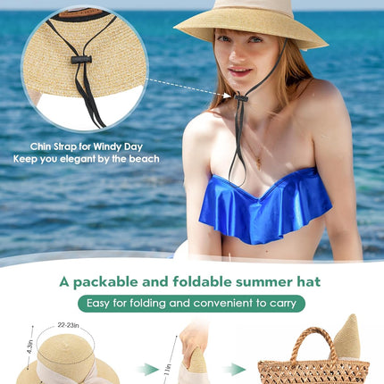 Sun Hat Womens Wide Brim Foldable Straw Hats Beach Sun Hats for Women Floppy Summer Hats UPF 50+