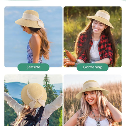 Sun Hat Womens Wide Brim Foldable Straw Hats Beach Sun Hats for Women Floppy Summer Hats UPF 50+