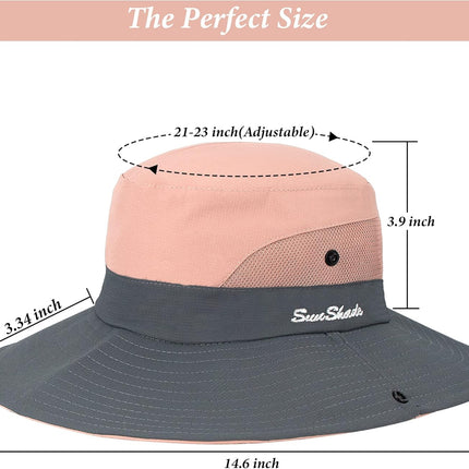 Sun Hat for Women Summer UV Protection Beach Hat Wide Brim Mesh Bucket Fishing Hat with Ponytail Hole Foldable Packable Hat