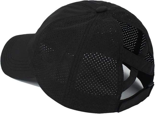 Womens Criss Cross Ponytail Baseball Cap Adjustable Messy Bun Mesh Quick Drying Hat