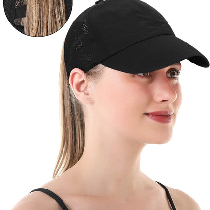 Womens Criss Cross Ponytail Baseball Cap Adjustable Messy Bun Mesh Quick Drying Hat