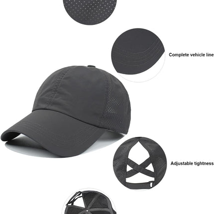 Womens Criss Cross Ponytail Baseball Cap Adjustable Messy Bun Mesh Quick Drying Hat