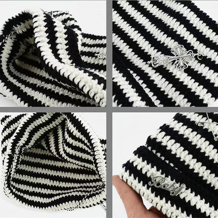 Grunge Beanies Crochet Knitted Hats for Women Girls Fox Cat Ear Goth Emo Alt Y2K Accessories Grunge Clothes