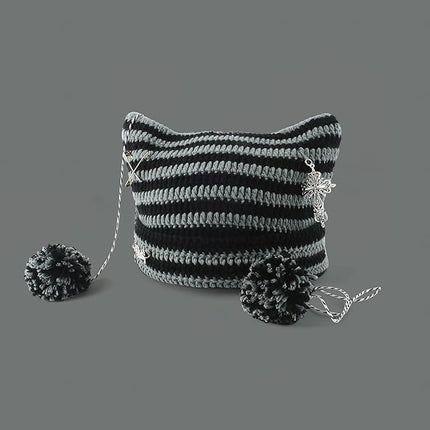 Grunge Beanies Crochet Knitted Hats for Women Girls Fox Cat Ear Goth Emo Alt Y2K Accessories Grunge Clothes