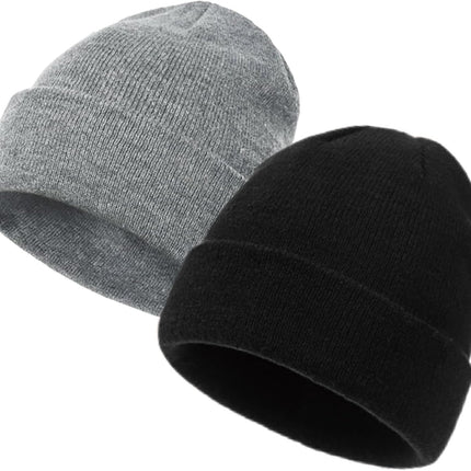 2 Pack Beanies for Men Women,Warm Winter Hat,Unisex Toque Bonnet,Knit Cuffed Beanie