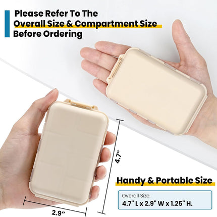 14 Grids Pill Organizer Box with Labels, Travel Medication Holder Dispenser Case Kit, Pocket Daily Pharmacy Container for Fish Oil Vitamin Supplement Storage, Khaki Pink Grey, 3 Pack Khaki+pink+grey