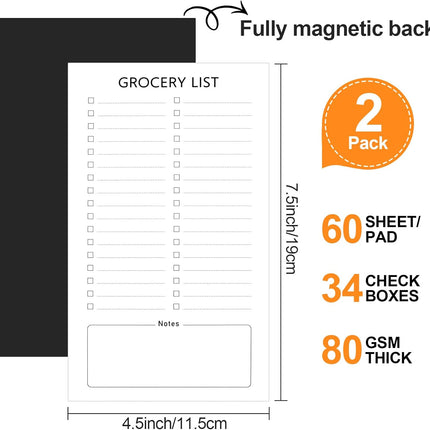 Grocery List Magnet Pad for Fridge, 2 Pack Magnetic Notepads Refrigerator, Full Back Shopping Lists, 60 Sheets Per Note Pads -