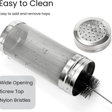 2 Pack Beer Dry Hopper Filters, 2.8 x 7 inch 300 Micron Mesh Hop Strainer with Lid, Stainless Steel Spider Nylon Bristles, Brewing Filters Straining Keg for Home Coffee Wine Juice