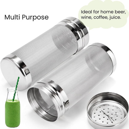 2 Pack Beer Dry Hopper Filters, 2.8 x 7 inch 300 Micron Mesh Hop Strainer with Lid, Stainless Steel Spider Nylon Bristles, Brewing Filters Straining Keg for Home Coffee Wine Juice