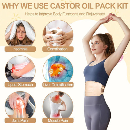 Castor oil packs - Reusable adjustable packaging set for the liver - promotes sleep - supports the liver and abdominal muscles to improve blood circulation and digestion (Castor oil not included) (1 pack)