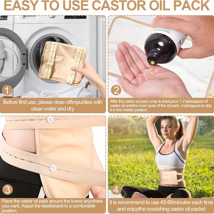 Castor oil packs - Reusable adjustable packaging set for the liver - promotes sleep - supports the liver and abdominal muscles to improve blood circulation and digestion (Castor oil not included) (1 pack)